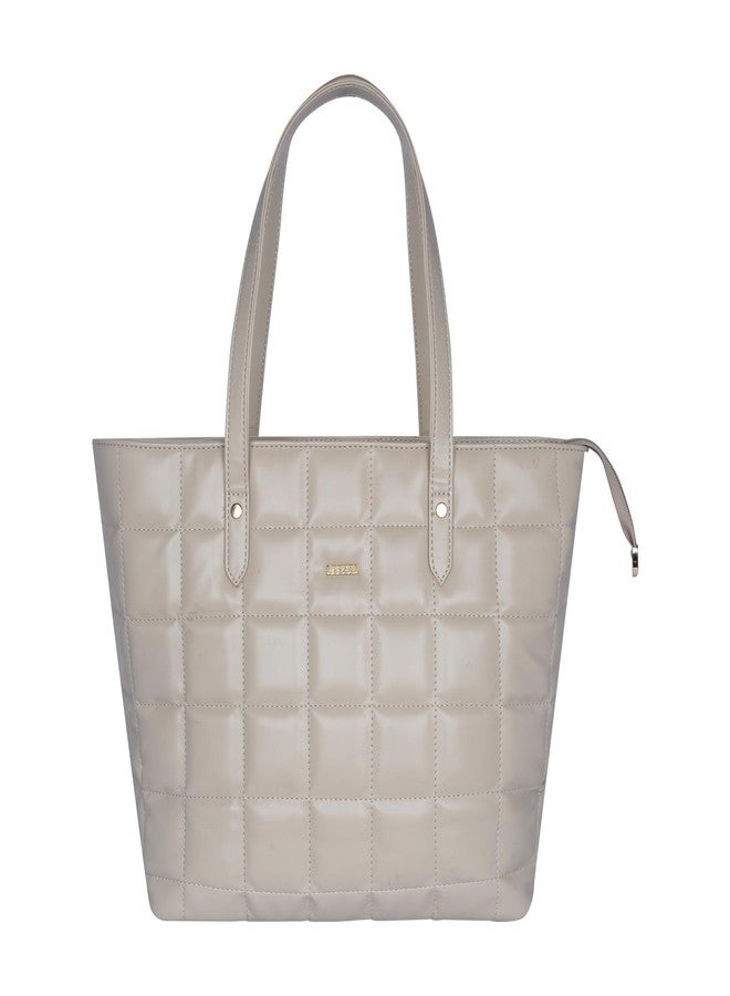 LEEZEL Quilted Leather Tote Bag, Dusty Rose (Beige) - Image 1